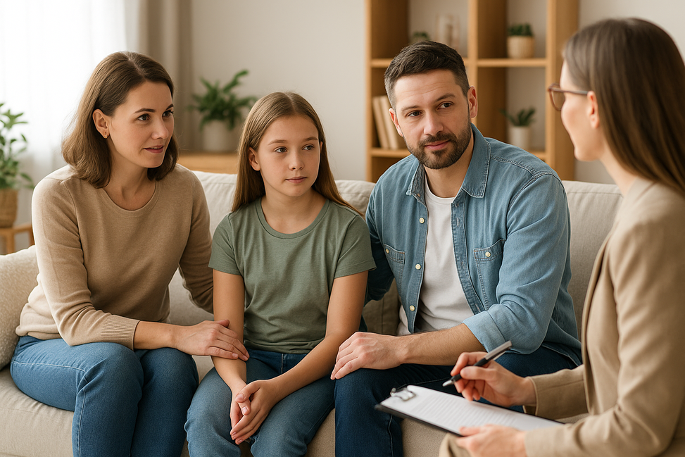 ouders bij een therapeut voor hun autistisch kind